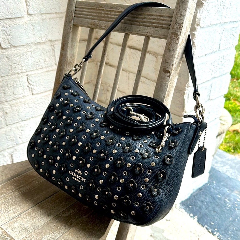 COACH Chelsea convertible Crossbody in NAVY Floral Rivets design